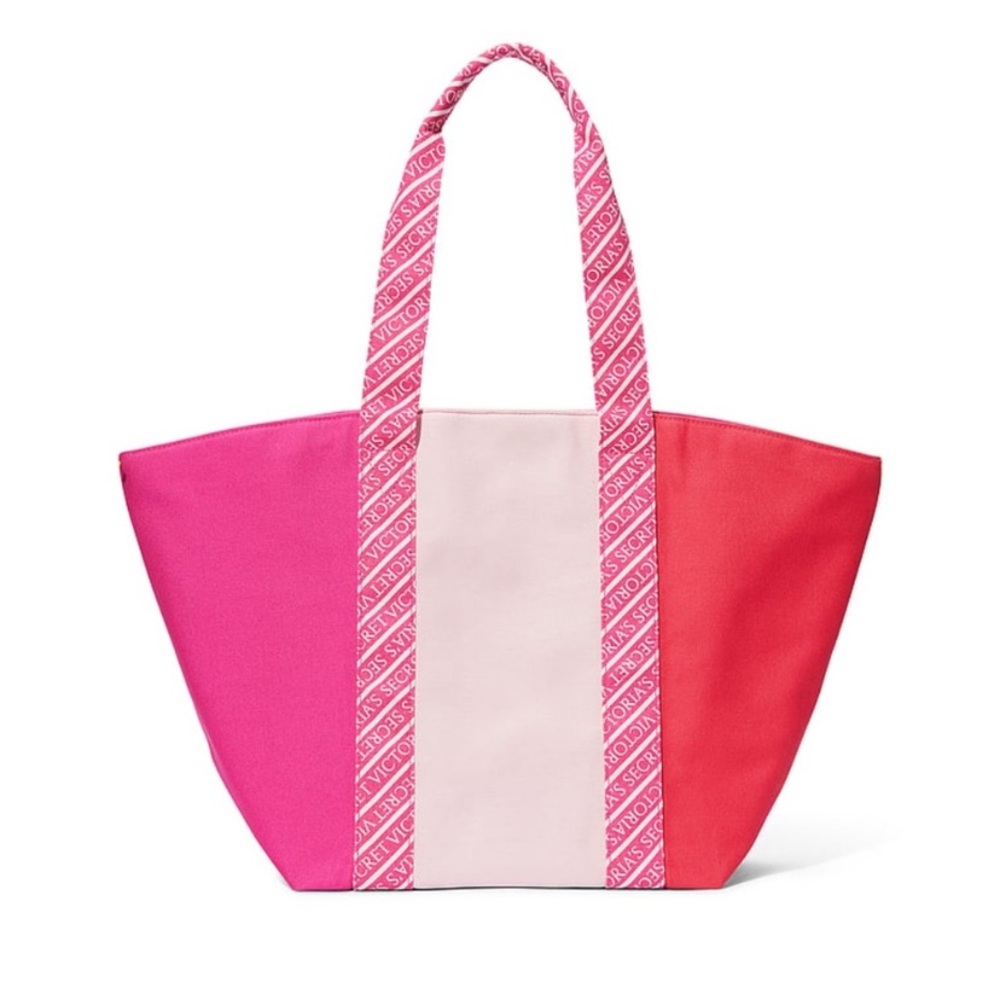 Victoria’s Secret  ❤️🤍🩷 Colorblock Pink Canvas Tote Bag VS Pink Shoulder Bag